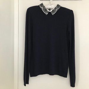 Naf Naf Sz M Navy Blue Crew Long Sleeve Sweater